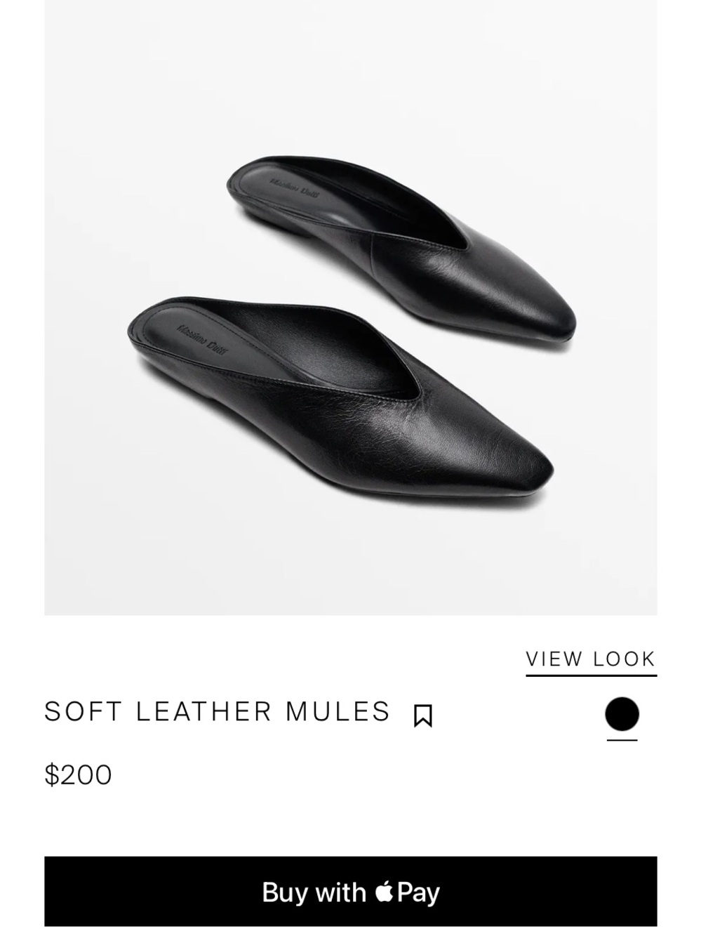 Massimo Dutti Black Soft Leather Mules